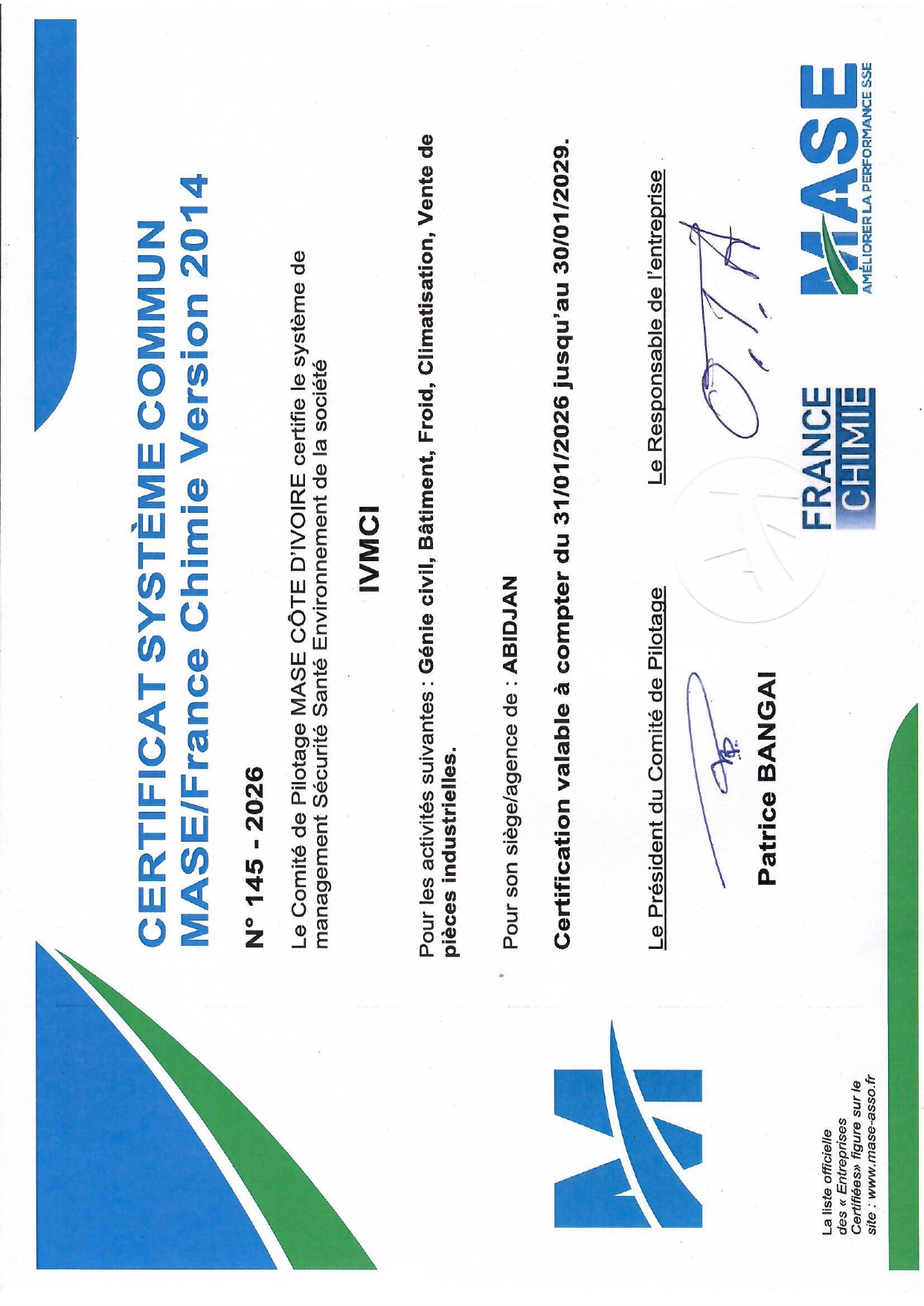 Certification MASE 2026